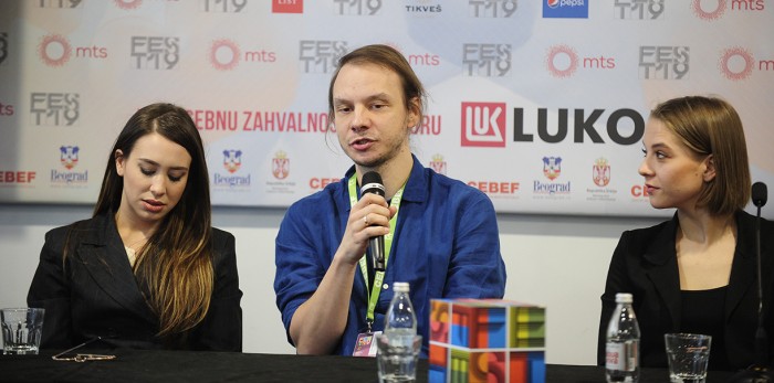 Beograd 27.02.2019. Fest 2019, ekipa filma Rezi u sastavu Kosta Djordjevic, reditelj, Dragan Nikolic, scenarista, Kristina Jovanovic, glumica, Djurdjina Radic, glumica, Milos Ivanovic, producent, ...