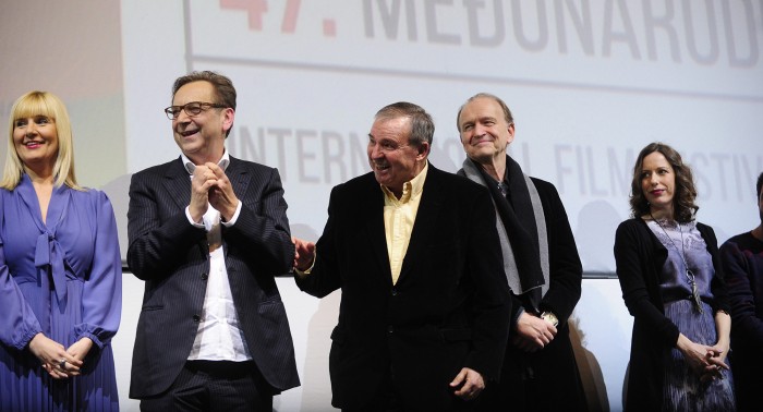 Beograd 28.02.2019. Fest 2019, Goran Markovic i ekipa filma Delirijum tremens poklonila se publici kombank dvorane posle projekcije filma. foto Dusan Milenkovic