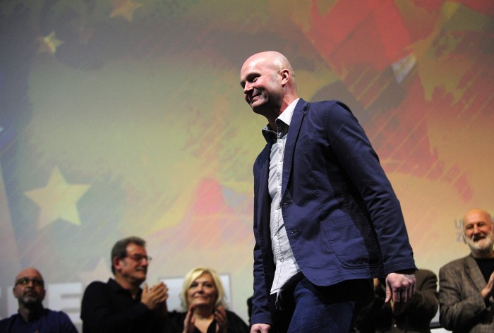 Beograd 28.02.2019. Fest 2019, Goran Markovic i ekipa filma Delirijum tremens poklonila se publici kombank dvorane posle projekcije filma. foto Dusan Milenkovic