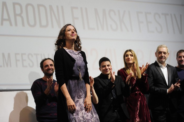Beograd 28.02.2019. Fest 2019, Goran Markovic i ekipa filma Delirijum tremens poklonila se publici kombank dvorane posle projekcije filma. foto Dusan Milenkovic