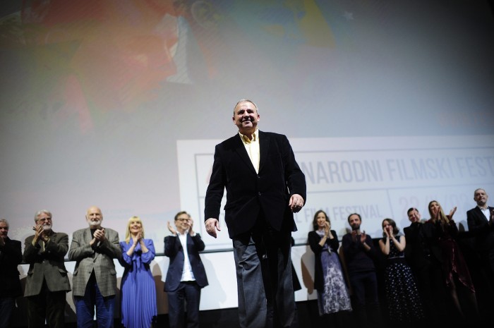 Beograd 28.02.2019. Fest 2019, Goran Markovic i ekipa filma Delirijum tremens poklonila se publici kombank dvorane posle projekcije filma. foto Dusan Milenkovic