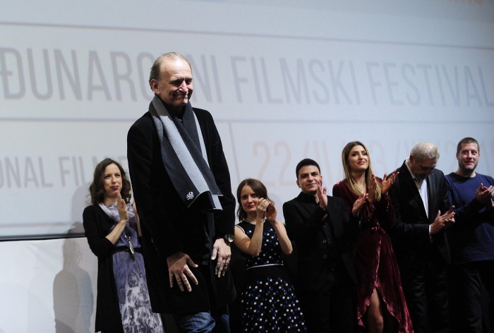 Beograd 28.02.2019. Fest 2019, Goran Markovic i ekipa filma Delirijum tremens poklonila se publici kombank dvorane posle projekcije filma. foto Dusan Milenkovic