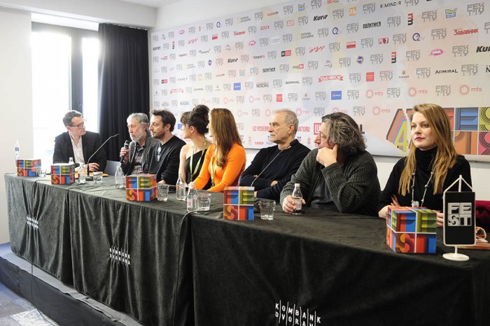 Beograd 28.02.2019. Fest 2019, ekipa filma Pijavice u sastavu Dragan Marinkovic, reditelj, Marijana Jankovic, glumica, Ana Sakic, glumica, Iva Mihalic, glumica, Nikola Djuricko, glumac, Lazar ...