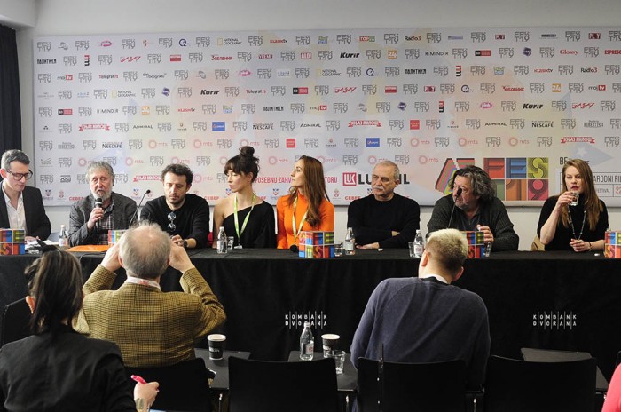 Beograd 28.02.2019. Fest 2019, ekipa filma Pijavice u sastavu Dragan Marinkovic, reditelj, Marijana Jankovic, glumica, Ana Sakic, glumica, Iva Mihalic, glumica, Nikola Djuricko, glumac, Lazar ...