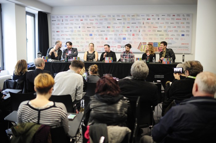 Beograd 02.03.2019. Fest 2019, ekipa filma Poslednji srbin u hrvatskoj u sastavu, Ankica Juric Tilic, producentkinja, Tihana Lazovic, glumica, Dado Cosic, glumac, Predrag Licina, reditelj, odrzala je ...